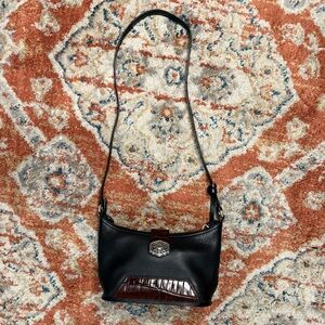 Brighton Black and Brown Shoulder Bag with Glossy Finish